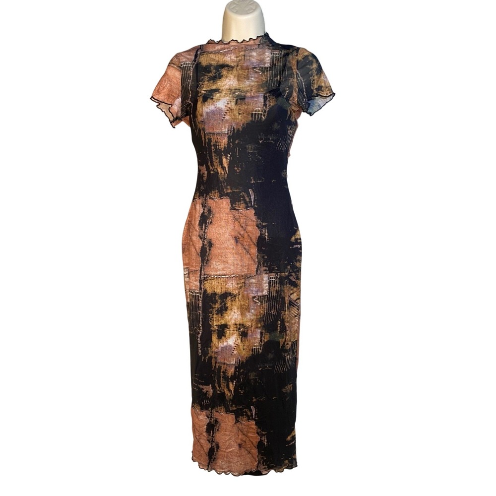 Windsor Mesh Midi Dress Small Abstract Y2k 90s Fairy Grunge Edgy Baddie‎ Bodycon